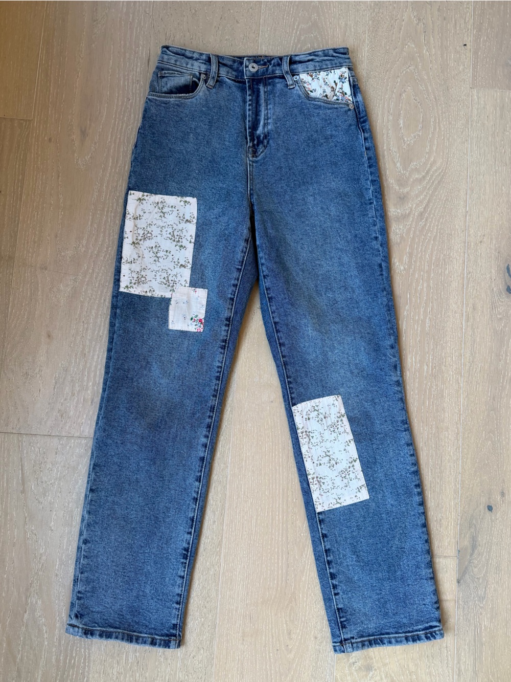 Chelsea & Violet Blue Straight-Leg Patchwork Jeans